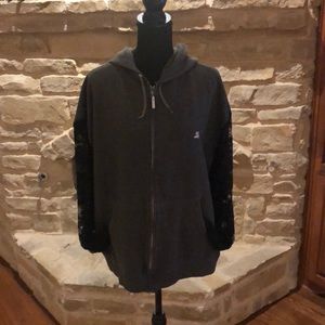 Zip-up hoodie with black lace sleeves